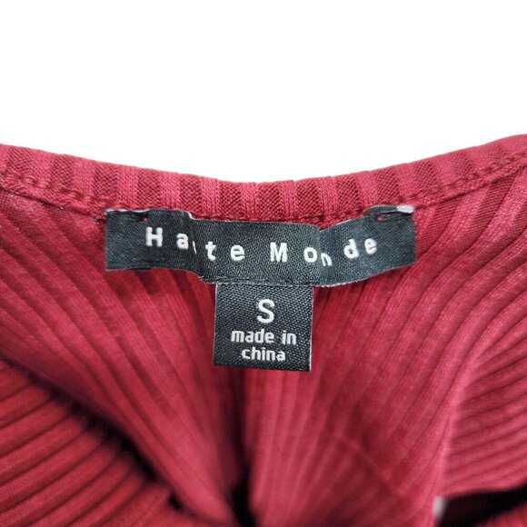 Ribbed Burgundy Bodysuit With Metal Ring Details Design By Hate Monde - Size S - Picture 2 of 11